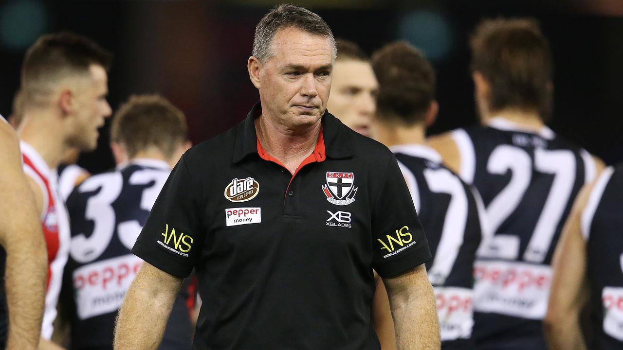 AFL Round 8. 10/05/2019. St Kilda vs West Coast Eagles at Marvel Stadium.   St Kilda coach Alan Richardson at 3\\4 time   . Pic: Michael Klein.