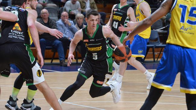 Mountt Gambier's Tom Daly handles the ball during the 2019 Premier League grand final. The Pioneers have left the Adelaide competition for the NBL1. Picture: AAP/Brenton Edwards