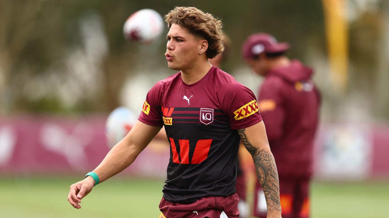 GOLD COAST, AUSTRALIA - JUNE 01: Reece Walsh during a Queensland Maroons State of Origin Training Session at Sanctuary Cove on June 01, 2024 in Gold Coast, Australia. (Photo by Chris Hyde/Getty Images)