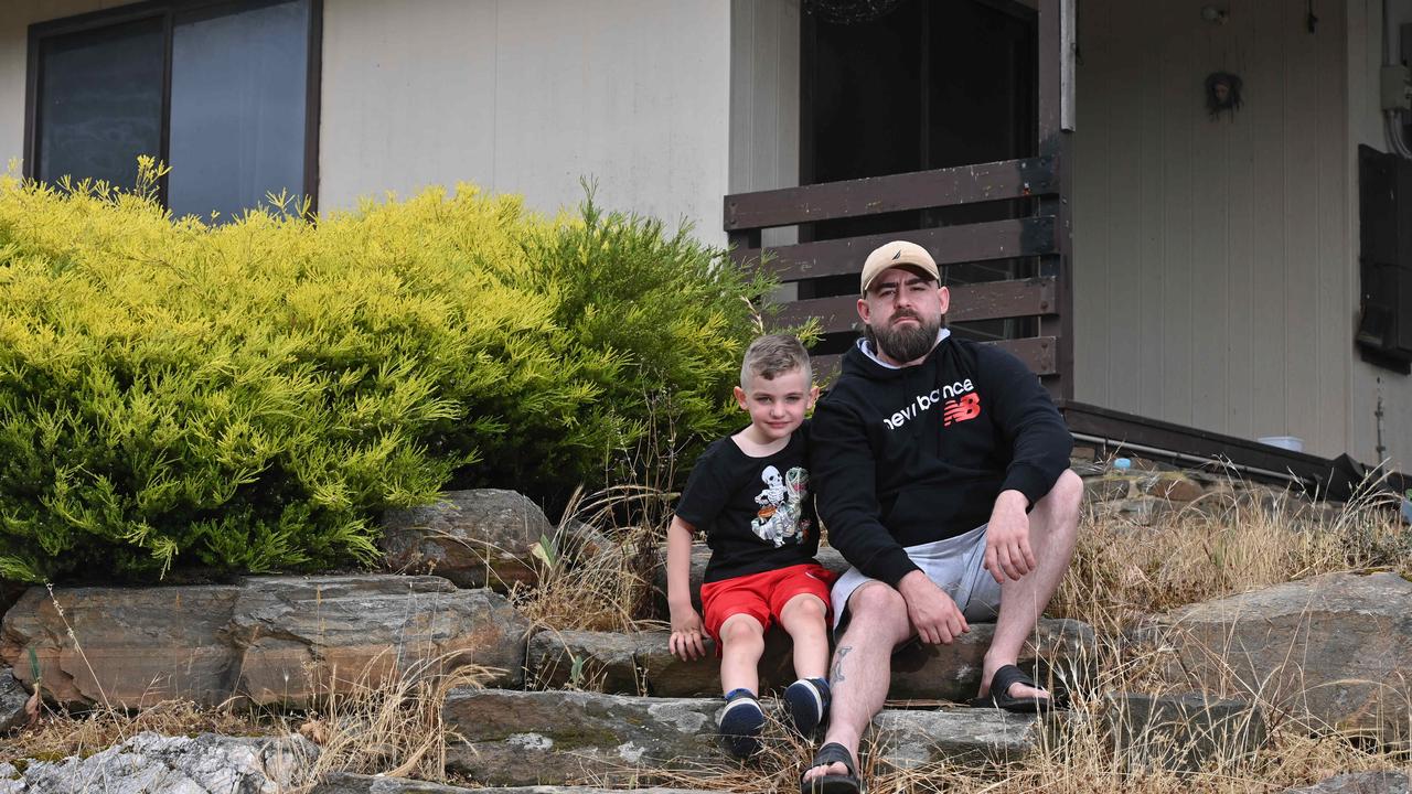 Nick Skeyhill is hoping a GoFundMe fundraiser will help him and his family move on after the murder of his father Kevin Skeyhill. Nick is pictured with his son Alexander, 9. Picture: Keryn Stevens