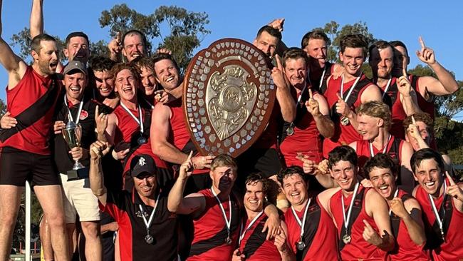 Orroroo celebrates its unlikely 2024 A Grade premiership. Picture: Orroroo Football Club