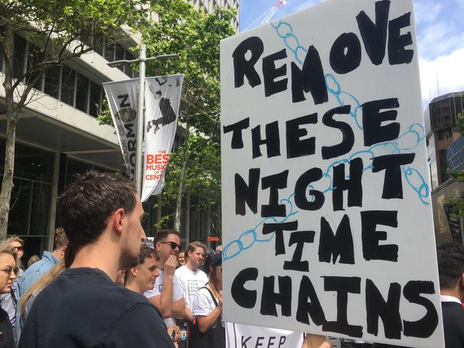 People protesting lockout laws outside NSW state parliament last year. Picture: Clarissa Bye