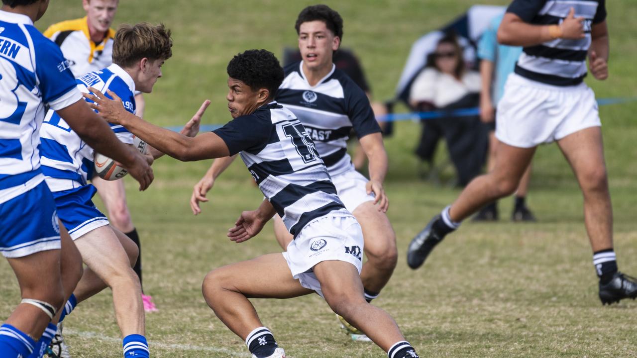 Jeremiah Patea makes a tackle for Met East against Northern.