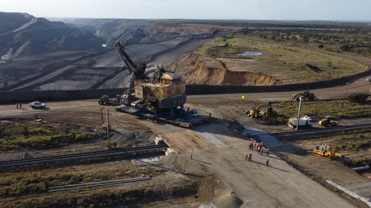 The engineering team at Peak Downs delivered a rail and road crossing to support the relocation of Shovel SHE36 from the north to south pits. BHP is a major coal producer in Central Queensland. Picture: BHP