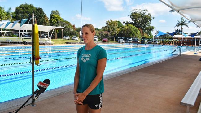 Australian Olympian Bronte Campbell speaking at the media event at Alstonville.