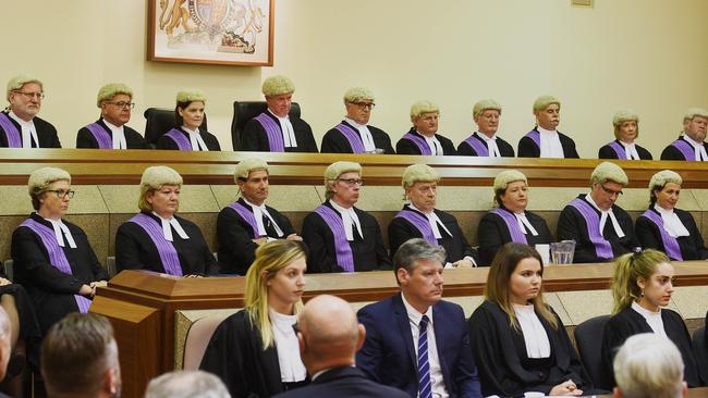 SA court judges during a special sitting to mark the appointment of new District Court Judge Michael Evans. Picture Roger Wyman