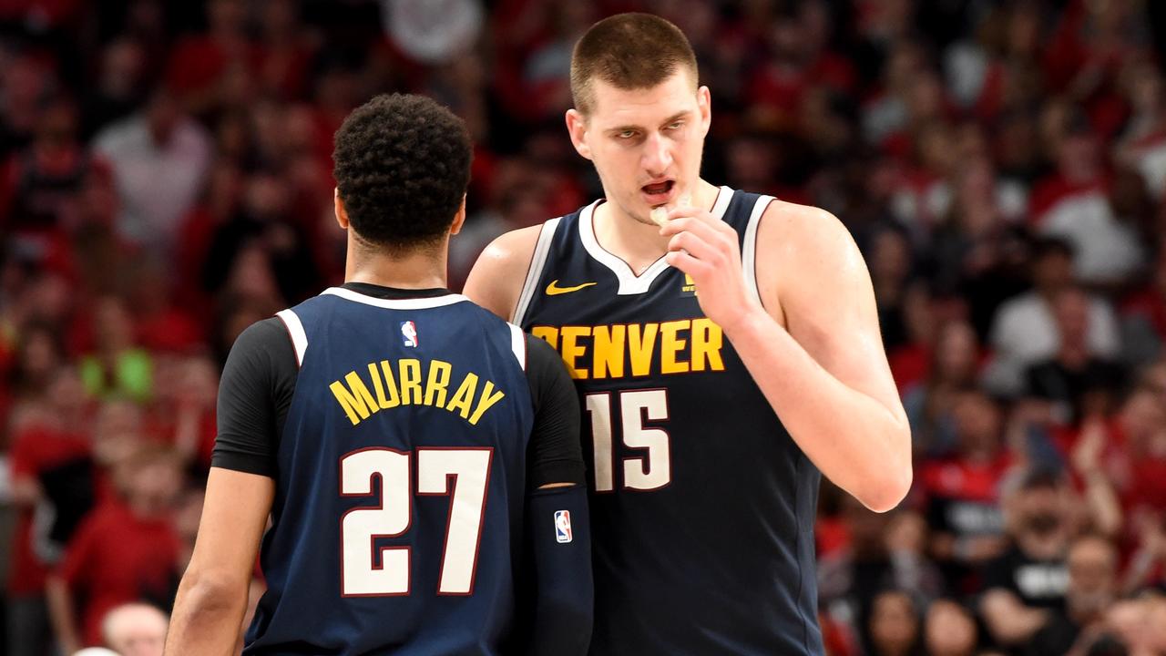 Jamal Murray and Nikola Jokic during the 2019 playoffs. Steve Dykes/Getty Images/AFP