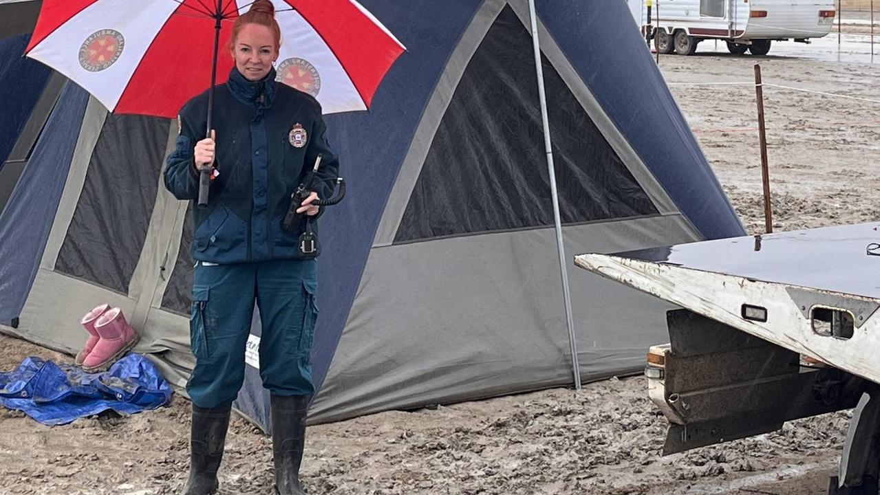 About 6000 patrons have their boots in the mud camping out at the remote Big Red Bash festival at Birdsville, QLD. Picture: Queensland Ambulance Sercive / Facebook