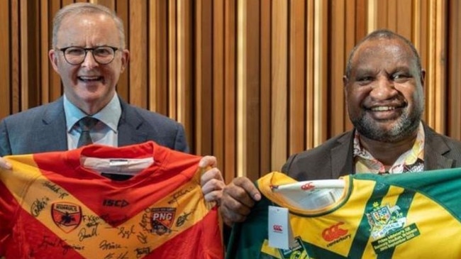 Australian Prime Minister Anthony Albanese and PNG Prime Minister James Marape are both NRL fans. Picture: PMO