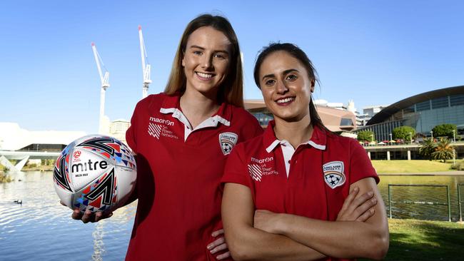 Chelsie Dawber and Georgia Campagnale have re-signed with Adelaide United women's team for another season. Picture: Bianca De Marchi