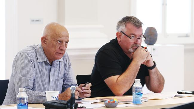 Douglas Shire Council mayor Michael Kerr (right) and Cairns mayor Bob Manning at a meeting in Cairns. Picture: Brendan Radke