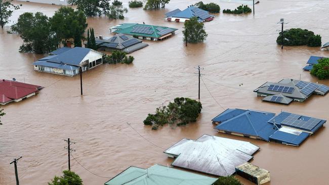 An aerial image of Lismore during the March 2022 floods. (Photo by Bradley RICHARDSON / Australian Defence Force / AFP)