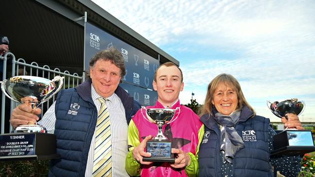 Trainers Sheila Laxon and John Symons after Knight’s Choice won the Winx Guineas earlier this year. Picture: Grant Peters, Trackside Photography