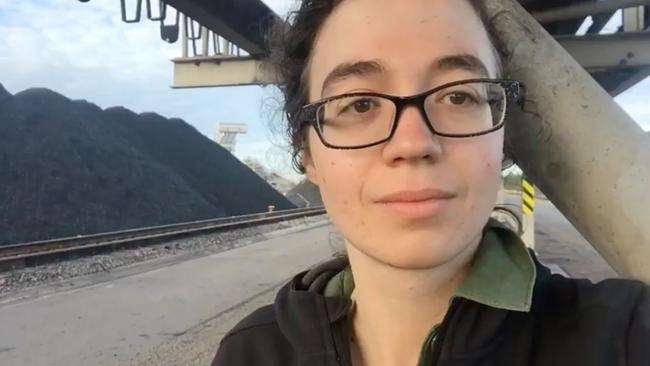 Law student Kirsten Hoffman, 23, who filmed herself after pressing a button allegedly causing machinery to stop at the Port of Newcastle. Picture: Facebook