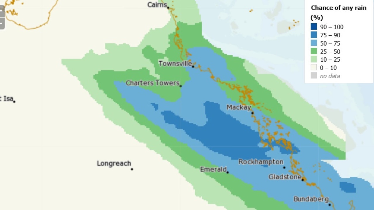 Predicted rainfall for North Queensland on Friday. Picture: BOM.