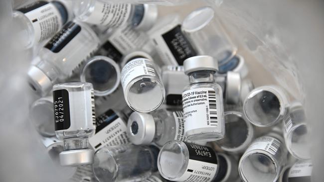 Empty bottles of Pfizer-BioNTech COVID-19 vaccine. Picture: Getty