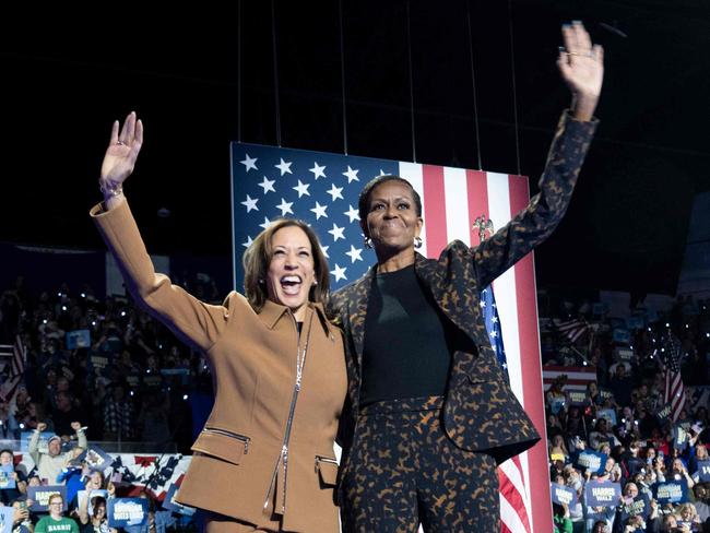 US Vice President and Democratic presidential candidate Kamala Harris campaigns with former US First Lady Michelle Obama at a rally at the Wings Event Center in Kalamazoo, Michigan, October 26. Picture: Brendan Smialowski / AFP