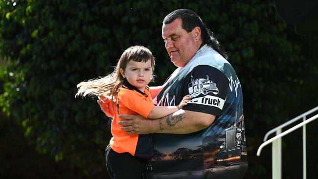 Kid Mullet Cup nominee, Maverick (3) with Dad Andrew Sroka who also rocks a mullet. Photo: Naomi Jellicoe