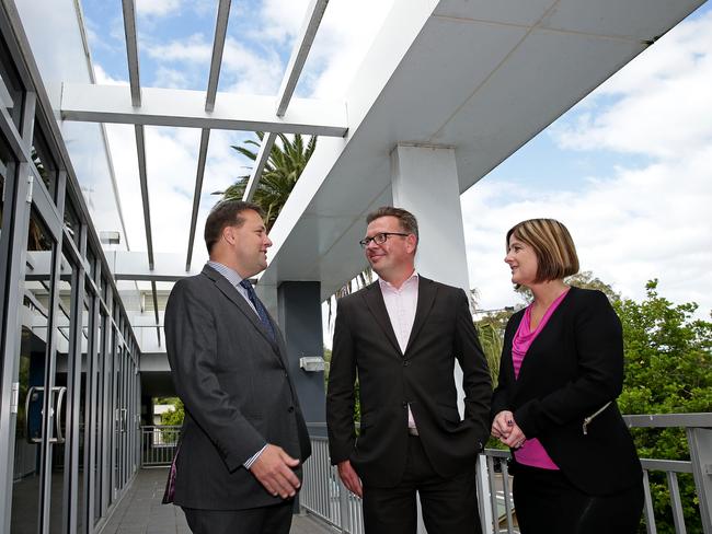 Jason Falinski MP and Laurie Bassett — Manager, Partners in Recovery and Service Development, &amp; SNPHN CEO Lynelle Hales, chat during the launch of a number of new suicide prevention services on the Northern Beaches. Picture: Troy Snook