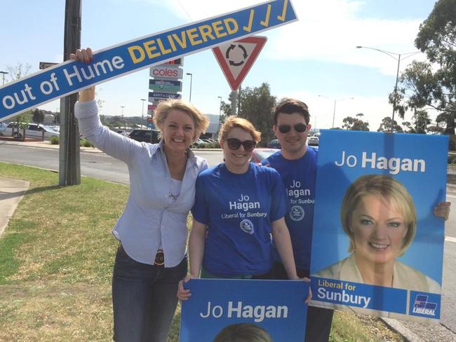 Marguerite Iliescu (centre) helping Jo Hagan to campaign during the Victorian election.