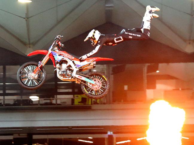 Nitro Circus at Kardinia Park on March 7, 2022. Stunts, crowd reactions, fireworks, plenty of colour. Picture: Mark Wilson