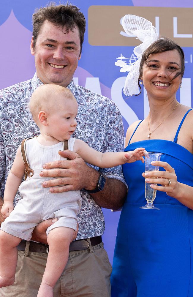 Doug Bell, Samantha Bell and Maverick Bell at the 2023 Darwin Cup. Picture: Pema Tamang Pakhrin