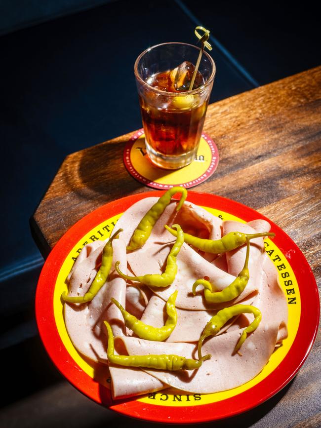 Mortadella and vermouth. Picture: Chris Pearce