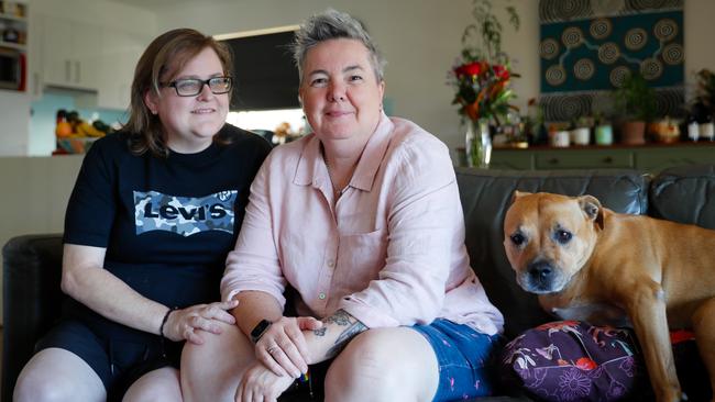 Megan (right) proposed to Julie (left) in the airport carpark where they. Picture Matt Turner.