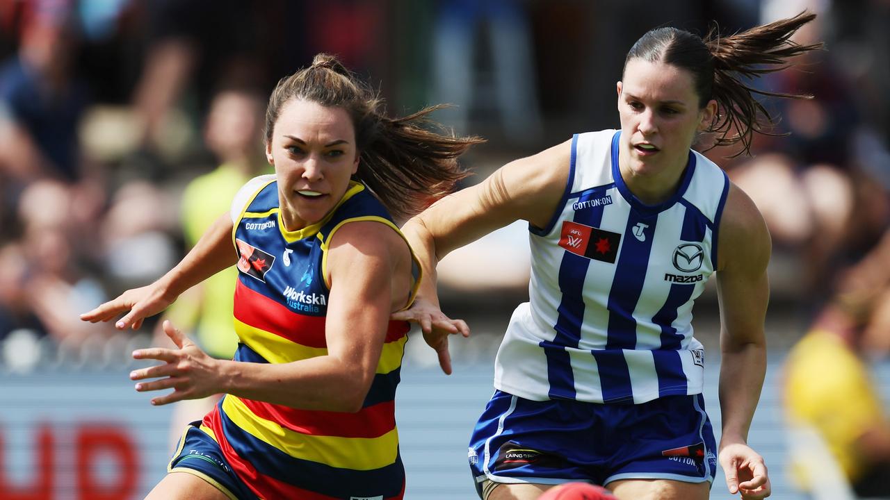 Adelaide winger Niamh Kelly is a chance to earn her first All-Australian guernsey after averaging 18 disposals and booting six goals in 2023. Picture: James Elsby / Getty Images