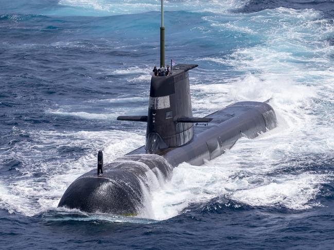 DARWIN, AUSTRALIA - SEPTEMBER 05: In this handout image provided by the Australian Defence Force, Royal Australian Navy submarine HMAS Rankin is seen during AUSINDEX 21, a biennial maritime exercise between the Royal Australian Navy and the Indian Navy on September 5, 2021 in Darwin, Australia. Australia, the United States and the United Kingdom have announced a new strategic defence partnership - known as AUKUS - to build a class of nuclear-propelled submarines and work together in the Indo-Pacific region. The new submarines will replace the Royal Australian Navy's existing Collins submarine fleet. (Photo by POIS Yuri Ramsey/Australian Defence Force via Getty Images)