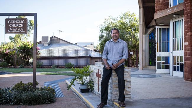 Priest of Our Lady of the Sacred Heart Catholic Church in Alice Springs, Father Asaeli Raass, pictured outside his church. Picture: AMOS AIKMAN/THE AUSTRALIAN