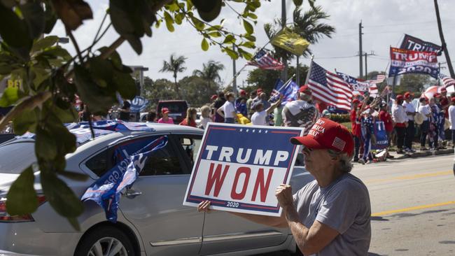 Trump supporters refuse to concede the election loss during a rally near his Mar-a-Lago home in West Palm Beach, Florida. Picture: Getty Images/AFP