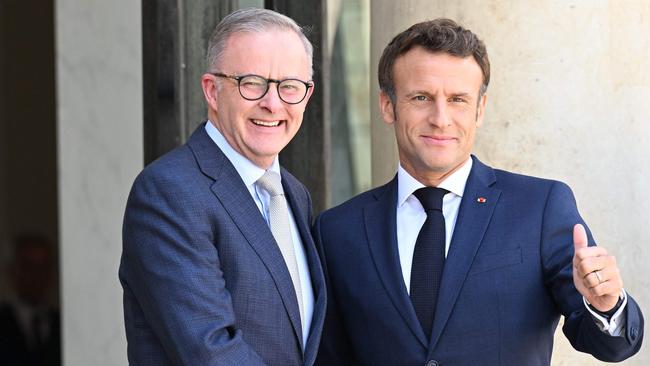 Anthony Albanese with French President Emmanuel Macron. Picture: AFP