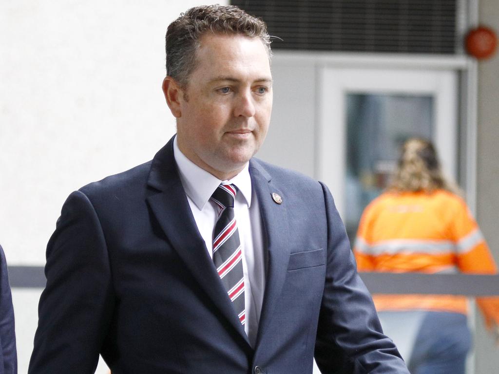 Cold case investigator Detective Sergeant Scott Chapman leaves the Brisbane Magistrates Court today. Picture: Tertius Pickard/NCA NewsWire