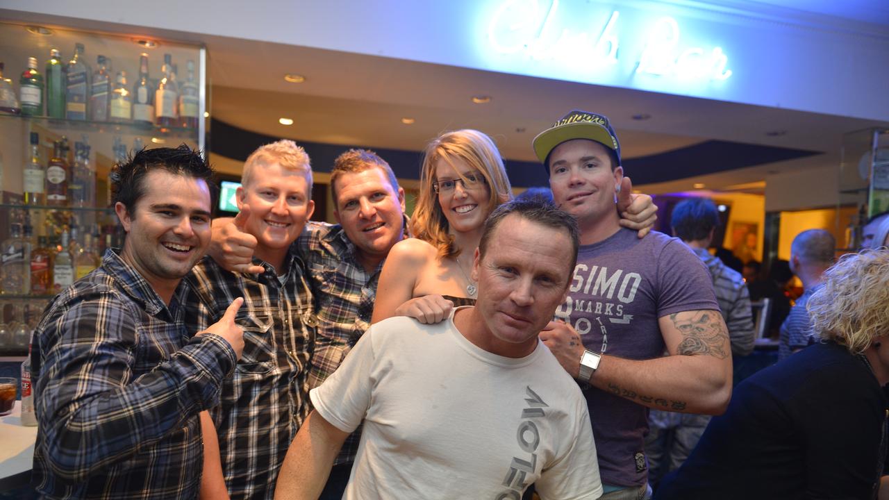 Nathan Lazarus, Luke Mansfield, Chris Lidicy, Kylie Mansfield, Dale Pipeliner, Josh Bevan at the Grand Hotel, Gladstone. Photo Luka Kauzlaric / The Observer