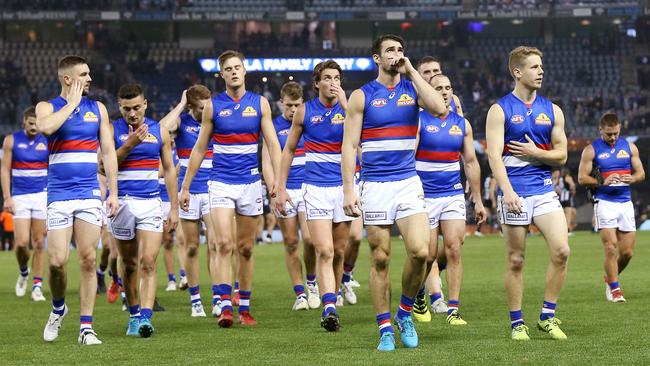 Easton Wood leads his team off Etihad Stadium. Picture: Michael Klein