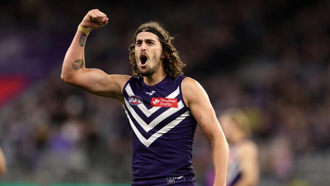 Luke Jackson celebrates a goal. Picture: Will Russell/AFL Photos via Getty Images