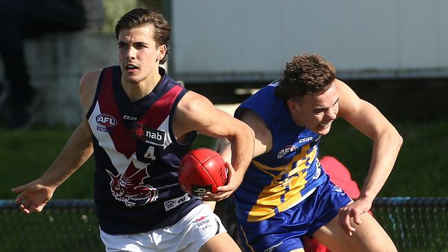 Finn Maginness evades an opponent while playing for the Sandringham Dragons in the NAB League. Picture: Hamish Blair