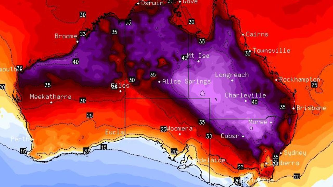 Exceptional heat is scorching the Australian interior. Pictures: BOM/BSCH.