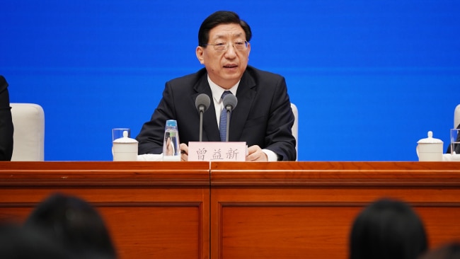 Zeng Yixin, vice-minister of the National Health Commission, speaks during a news conference on Chinese Vaccines against COVID-19. Mr Zeng has rejected the WHO's plan for a second COVID-19 origins study in Wuhan. Picture: Getty