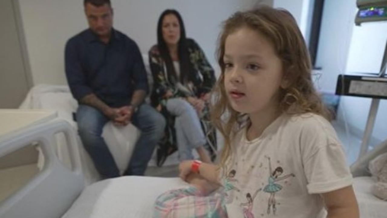 Addison Kemp sits in hospital. The five-year-old suffers from severe Aplastic anaemia. Picture: A Current Affair