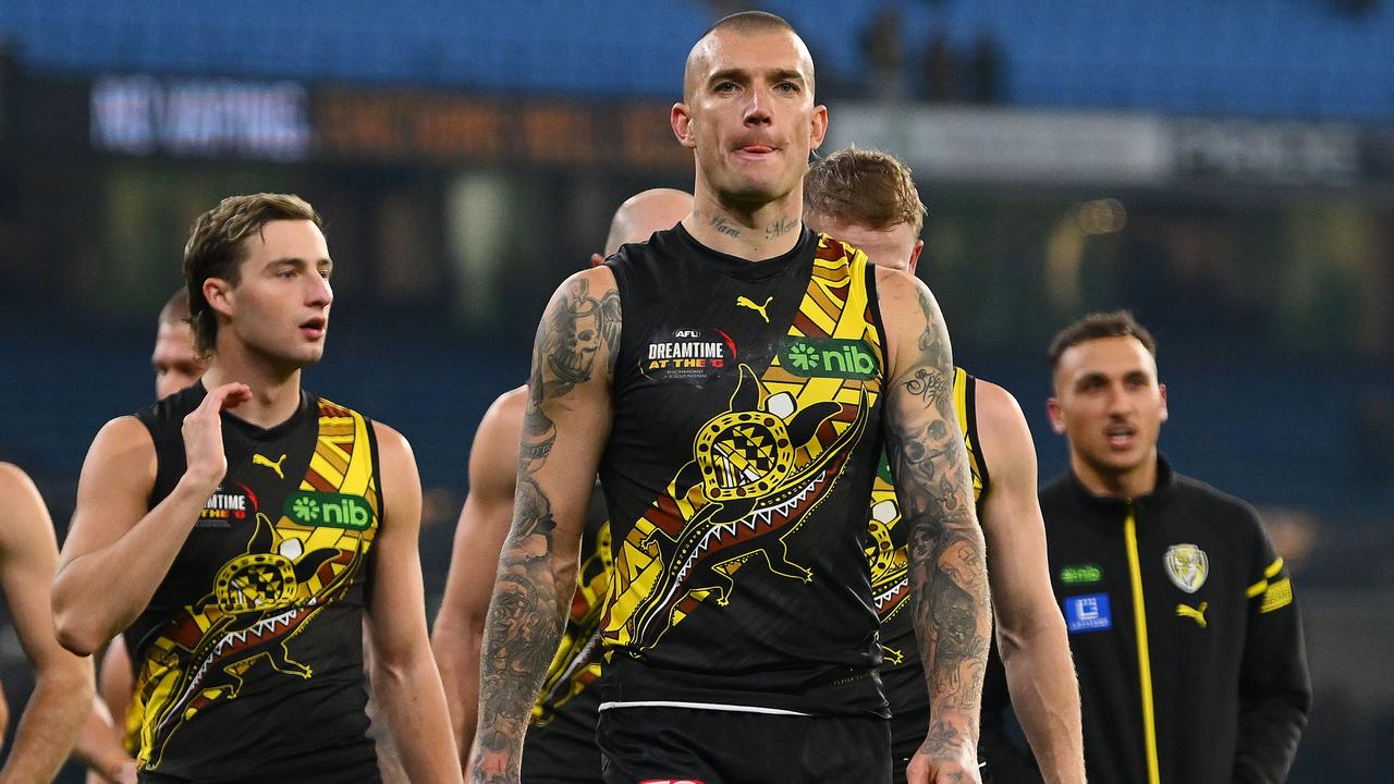 Dustin Martin of the Tigers. Photo by Morgan Hancock/AFL Photos/via Getty Images)