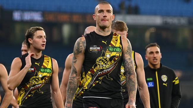 Dustin Martin of the Tigers. Photo by Morgan Hancock/AFL Photos/via Getty Images)