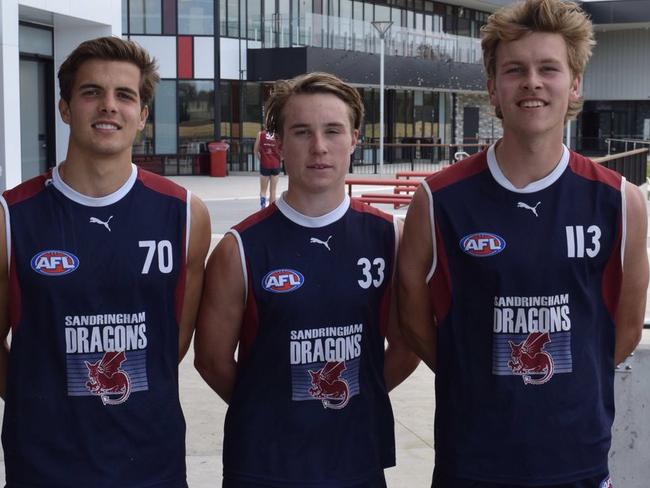 Sandringham Dragons team leaders Finn Maginness (vice-captain), Ryan Byrnes (captain) and Corey Watts (vice-captain).