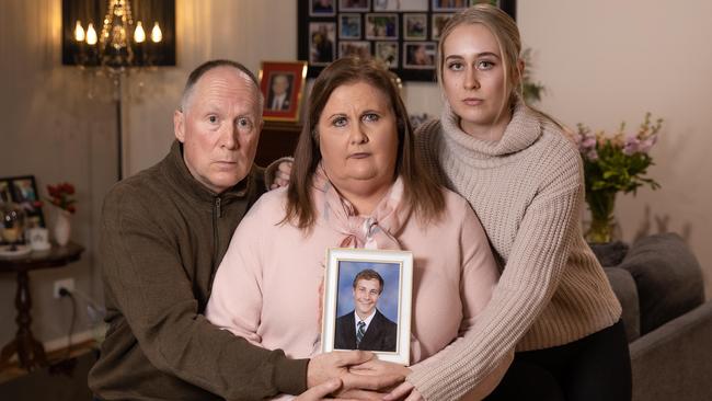 Tim's older sister Emma and parents Barb and Dale Fehring at home in Ringwood North. Timothy Dale Fehring died while on a school trip in Germany. Picture: Jason Edwards