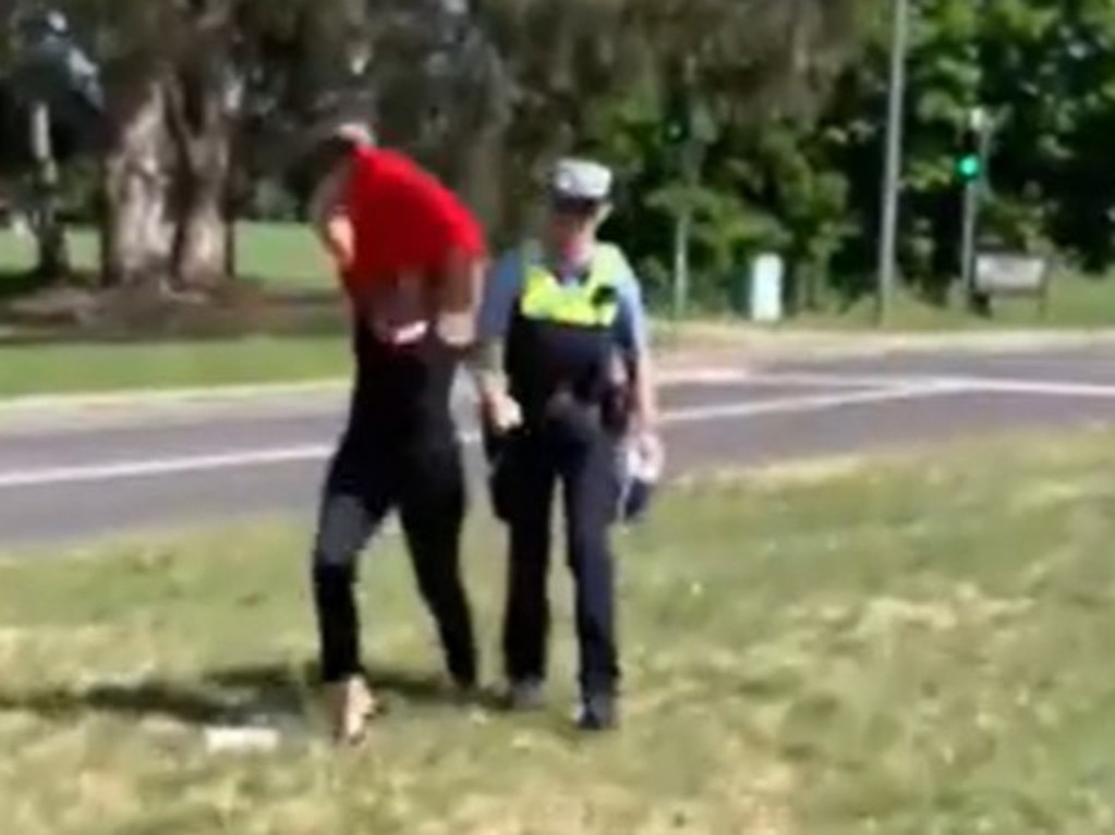 Independent Senator Lidia Thorpe argues with a police officer while protesting in Canberra as King Charles visits Australia. Picture: NewsWire