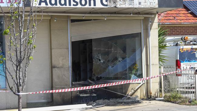 The damaged gift shop at the corner of Addison Rd and Wynette St, Pennington. Picture: Roy VanDerVegt