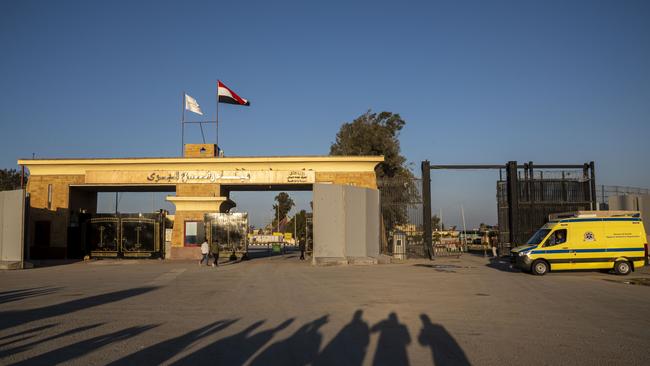 An ambulance waits in front of the Rafah crossing to transport the injured from Gaza Strip for treatment in Egypt on February 1. Picture: Getty Images