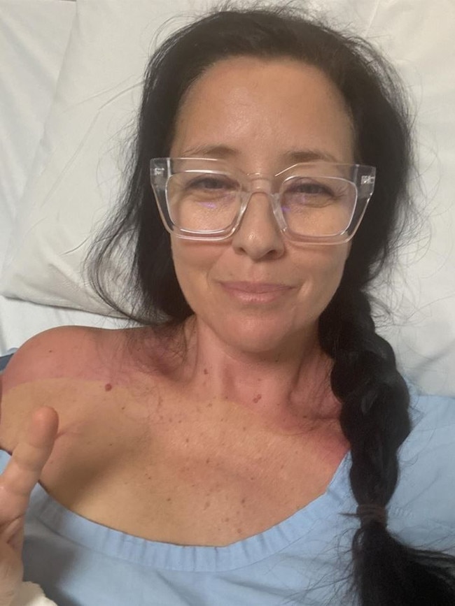 Ali Clarke in hospital after her breast cancer surgery. Picture: Instagram