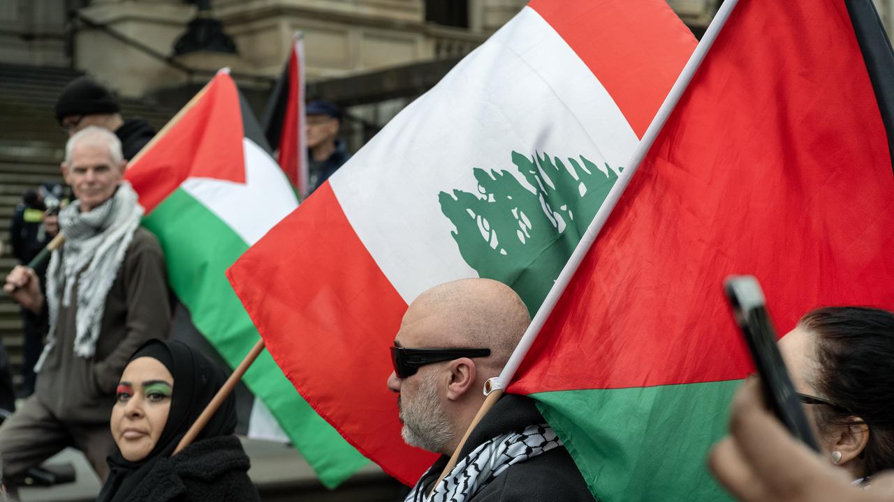 Attendees carried flags in support of ending the conflict and releasing Palestinian prisoners. Picture: NewsWire / Luis Enrique Ascui